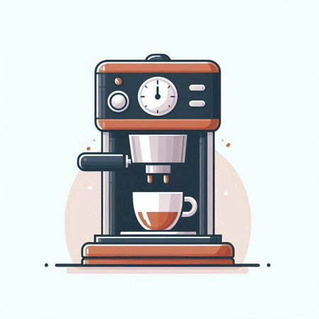 Coffee machine with cup of coffee, flat vector illustration.のイラスト素材