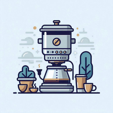 Coffee machine in flat line style design. Vector illustration.のイラスト素材