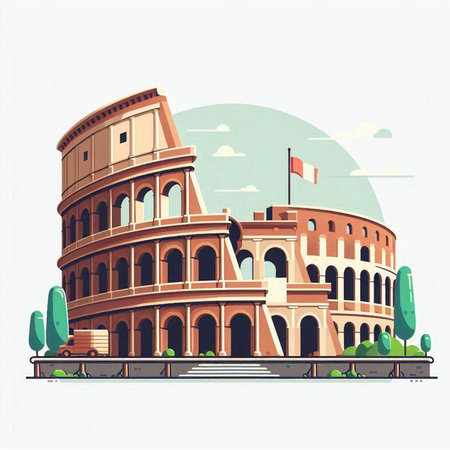 Colosseum, Rome, Italy. Vector illustration in retro styleのイラスト素材