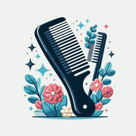 Hairbrush with flowers and leaves. Vector illustration in flat styleのイラスト素材