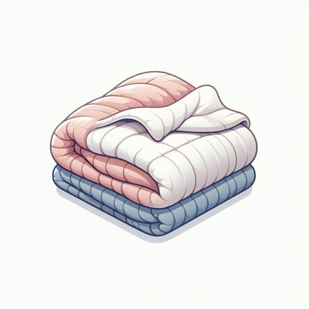 Illustration of a stack of soft bedding on a white backgroundのイラスト素材