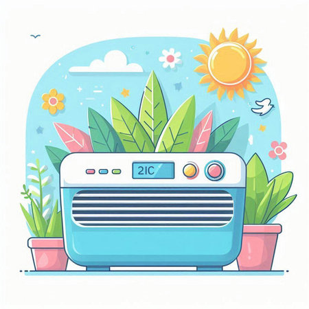 Air conditioner in the garden. Flat style. Vector illustration.のイラスト素材