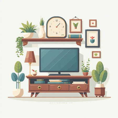 Living room interior with furniture and tv. Vector illustration in flat styleのイラスト素材