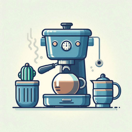 Coffee machine and coffee pot. Vector illustration in flat styleのイラスト素材