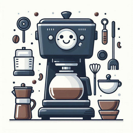 Coffee maker. Vector illustration in flat style. Coffee equipment.のイラスト素材