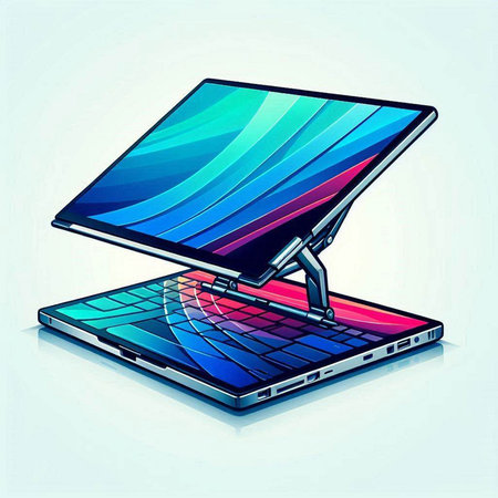 Illustration of a laptop with a solar panel on a white backgroundのイラスト素材