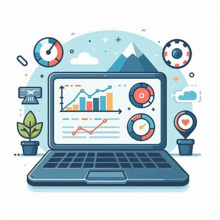 Flat design vector illustration concept of online business analysis, strategy, planningeting, research, project management.のイラスト素材