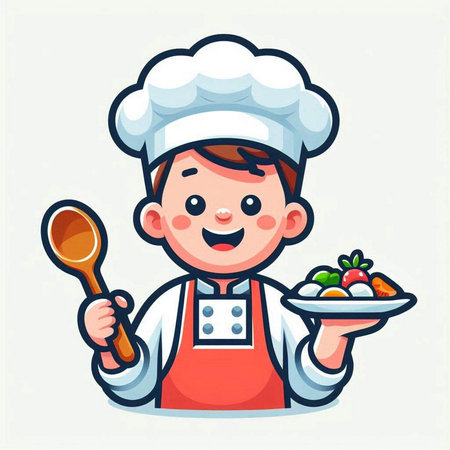 Chef boy with plate and ladle, vector illustration design.のイラスト素材