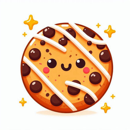 Cute cookie with chocolate on white background. Vector cartoon illustration.のイラスト素材