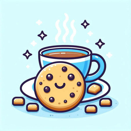 Cup of coffee and cookies. Vector illustration in cartoon style.のイラスト素材