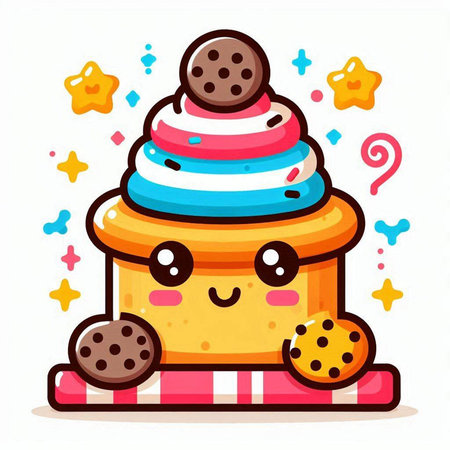 Cute kawaii cupcake with sweets. Vector illustration.のイラスト素材