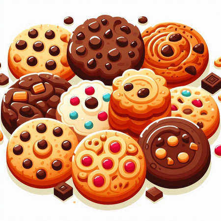 Illustration of a set of chocolate cookies on a white background.のイラスト素材