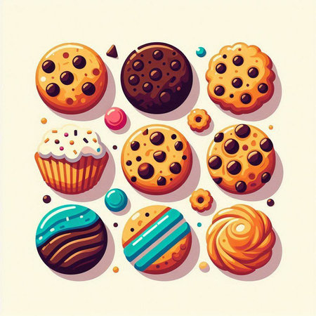 Vector illustration of a set of delicious cookies with different fillings.のイラスト素材