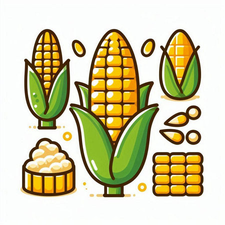 Corn icon set. Vector illustration. Isolated on white background.のイラスト素材