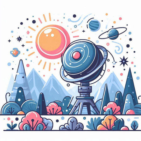 Astronomical observatory. Vector illustration in flat cartoon style.のイラスト素材