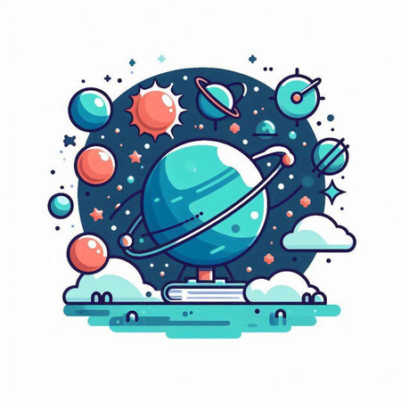 Vector illustration of planet in space, planets and stars, cartoon styleのイラスト素材