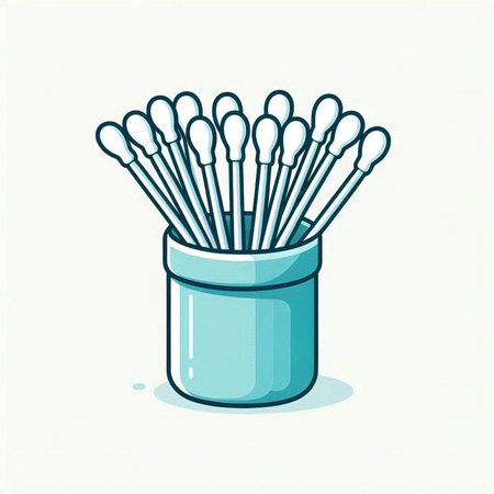 Cotton swabs in a blue vase. Vector illustration.のイラスト素材