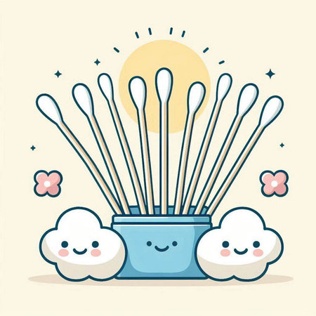 Cotton swabs in a pot. Cute cartoon vector illustration.のイラスト素材