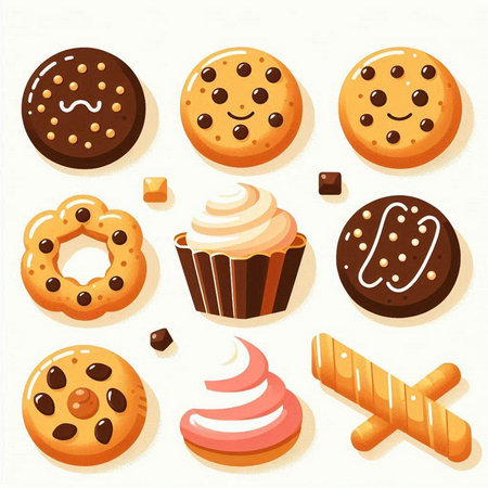 Biscuits and cookies icons set. Vector illustration in cartoon styleのイラスト素材
