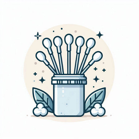 Cotton swabs and cotton buds in a jar. Vector illustration.のイラスト素材