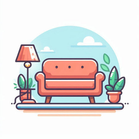 Sofa flat color line icon. Comfortable furniture for living room. Vector illustrationのイラスト素材