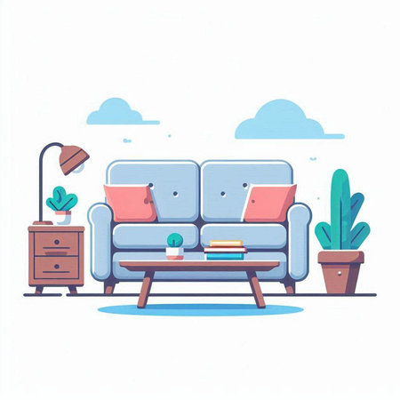 Living room with sofa and armchair. Flat style vector illustration.のイラスト素材