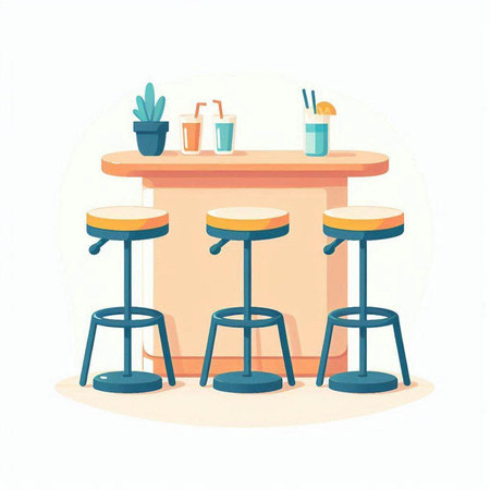 Illustration of a bar counter with chairs and table, vector illustrationのイラスト素材