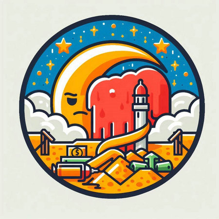 Vector illustration of a round icon with the image of an amusement parkのイラスト素材