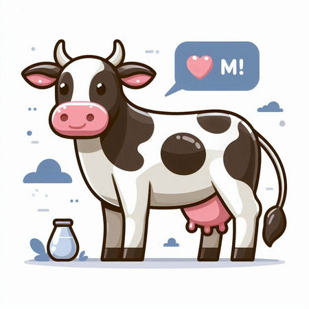 Cartoon cow with speech bubble. Cute animal vector illustration.のイラスト素材