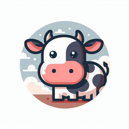 Cute cow cartoon vector illustration. Cute farm animal icon.のイラスト素材