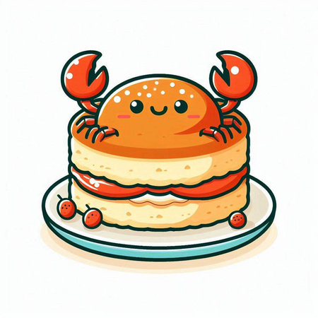 Cute cartoon crab cake. Vector illustration of a cute crab cake.のイラスト素材