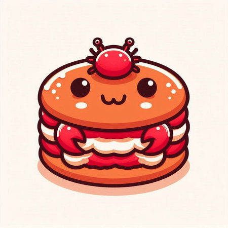 Cute cartoon red crab cake isolated on white background. Vector illustration.のイラスト素材