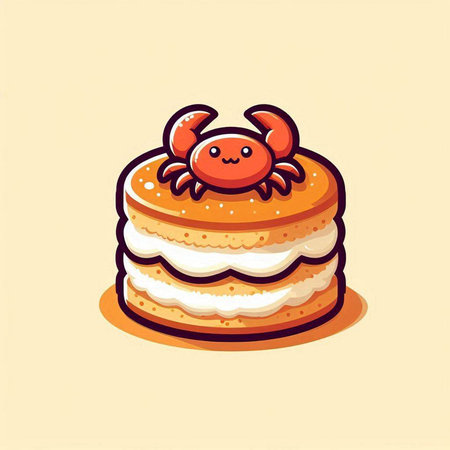 Cute cartoon crab cake. Vector illustration of a cute crab cake.のイラスト素材