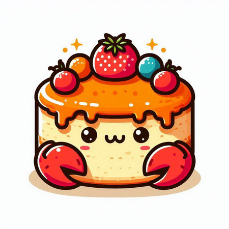 Cute cartoon cake with berries. Vector illustration isolated on white background.のイラスト素材