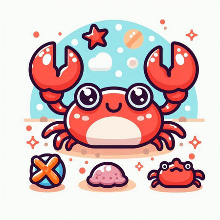 Cute crab cartoon character. Vector illustration of a cute crab.のイラスト素材