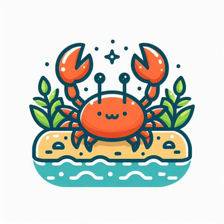 Cute crab in the sea. Vector illustration in flat style.のイラスト素材