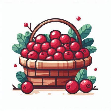 Cranberry in a basket. Vector illustration of berries in a basket.のイラスト素材