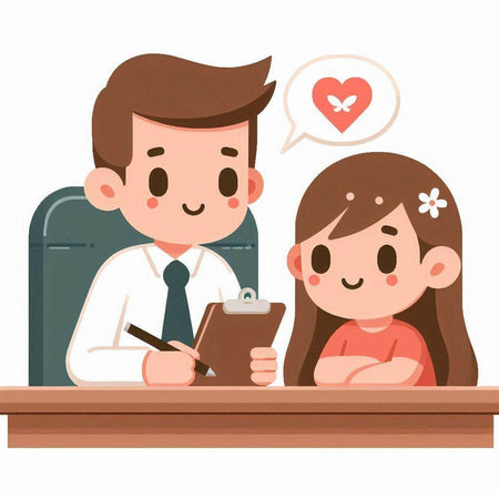 Father and daughter at the reception of a psychologist. Vector illustration.のイラスト素材