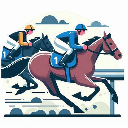 Horse racing, jockeys on racecourse vector illustration.のイラスト素材