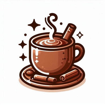 Cup of hot chocolate with cinnamon. Vector illustration isolated on white background.のイラスト素材