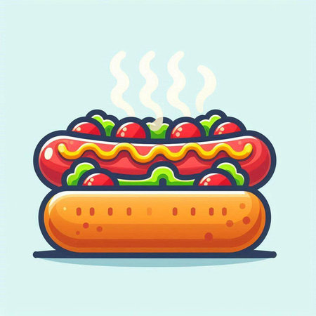 Hot dog vector illustration. Fast food icon. Hot dog with sausage, ketchup, mustardnnaisennaise.のイラスト素材