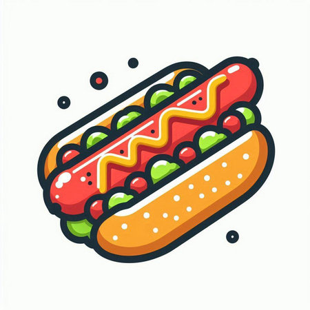 Hot dog with mustard and ketchup. Fast food. Vector illustrationのイラスト素材