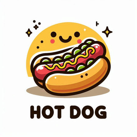 Hot dog. Cute kawaii fast food. Vector illustration.のイラスト素材