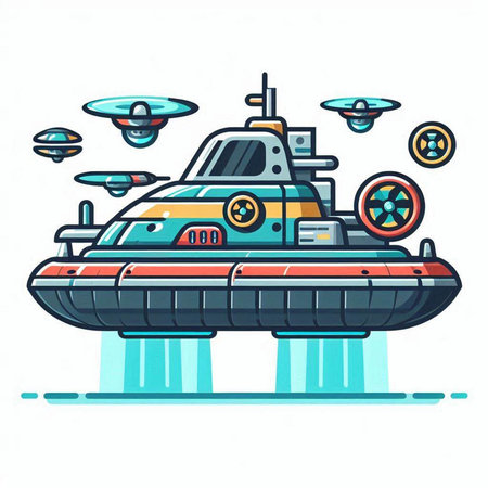 Vector illustration of submarine on white background. Cartoon style. Marine vehicle.のイラスト素材