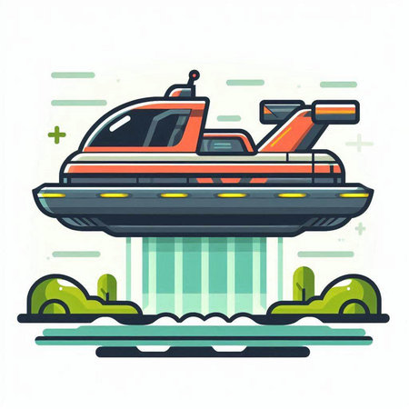 Futuristic fast speed boat. Vector illustration in flat style.のイラスト素材