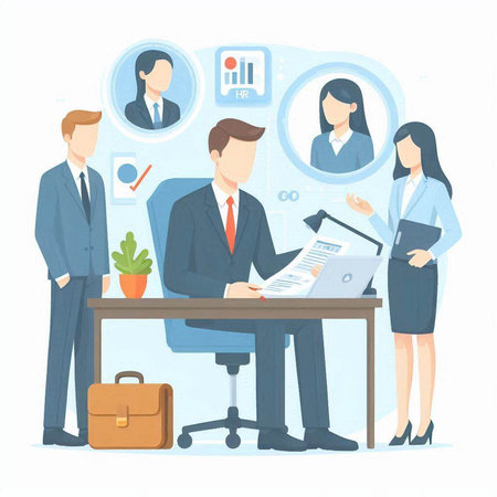 Business people working in office. Vector illustration in flat cartoon style.のイラスト素材
