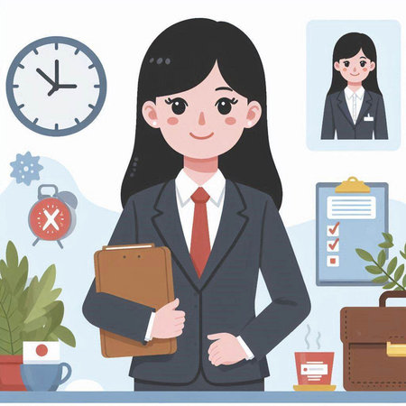 Business woman in office. Vector illustration of a businesswoman in office.のイラスト素材