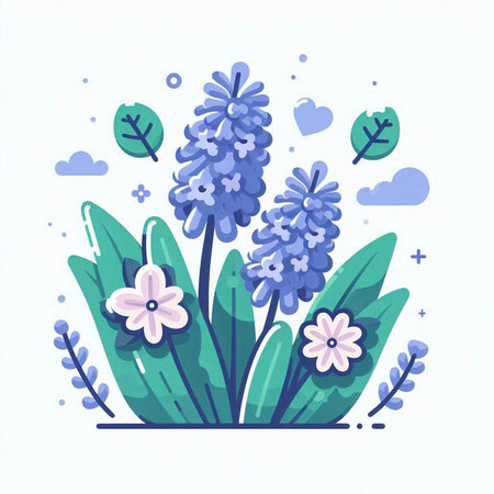 Blue hyacinth flowers with leaves and flowers. Vector illustration.のイラスト素材