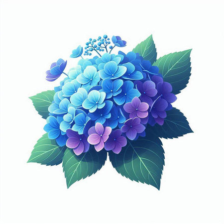 Blue hydrangea on a white background. Vector illustration.のイラスト素材