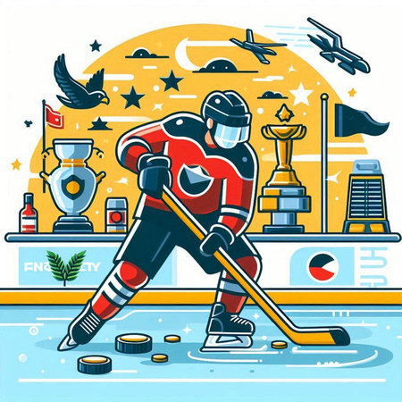 Hockey player. Vector illustration in cartoon style on the theme of hockey.のイラスト素材